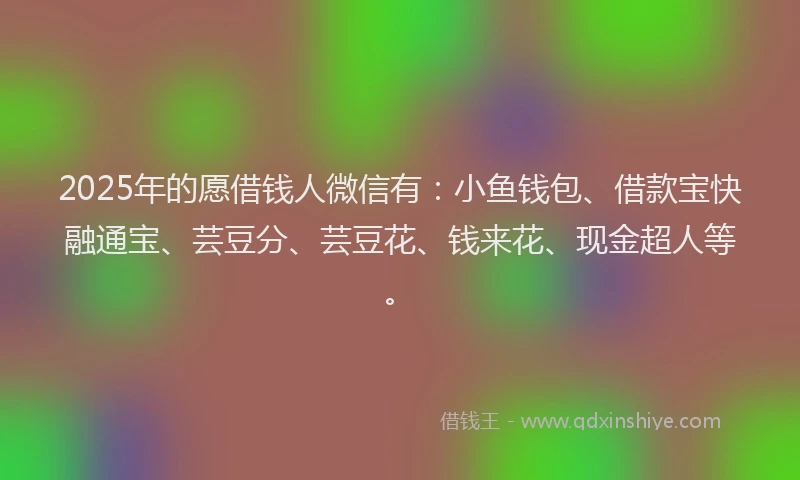 2025年的愿借钱人微信有：小鱼钱包、借款宝快融通宝、芸豆分、芸豆花、钱来花、现金超人等。