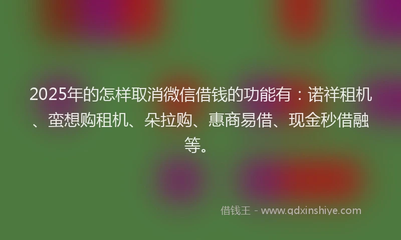 2025年的怎样取消微信借钱的功能有：诺祥租机、蛮想购租机、朵拉购、惠商易借、现金秒借融等。