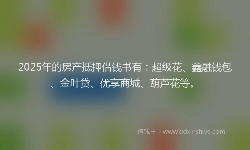 2025年的房产抵押借钱书有：超级花、鑫融钱包、金叶贷、优享商城、葫芦花等。