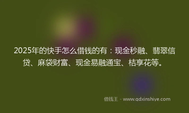 2025年的快手怎么借钱的有：现金秒融、翡翠信贷、麻袋财富、现金易融通宝、桔享花等。