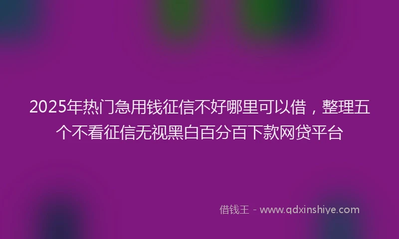 2025年热门急用钱征信不好哪里可以借，整理五个不看征信无视黑白百分百下款网贷平台