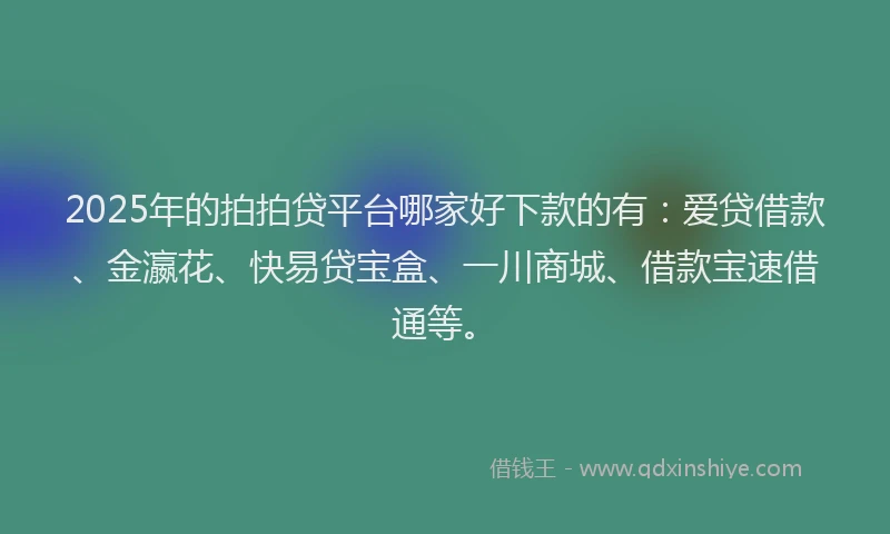 2025年的拍拍贷平台哪家好下款的有：爱贷借款、金瀛花、快易贷宝盒、一川商城、借款宝速借通等。