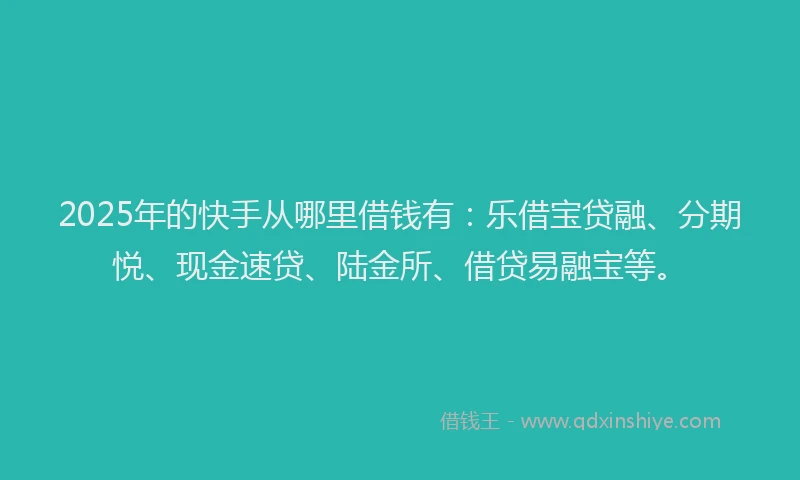 2025年的快手从哪里借钱有：乐借宝贷融、分期悦、现金速贷、陆金所、借贷易融宝等。