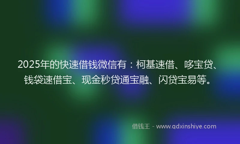 2025年的快速借钱微信有：柯基速借、哆宝贷、钱袋速借宝、现金秒贷通宝融、闪贷宝易等。