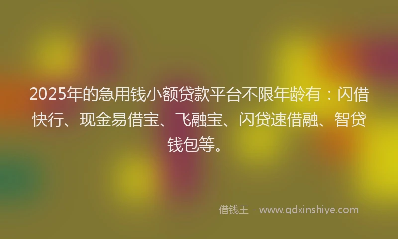 2025年的急用钱小额贷款平台不限年龄有：闪借快行、现金易借宝、飞融宝、闪贷速借融、智贷钱包等。