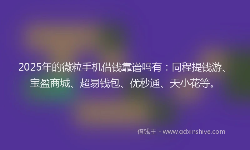 2025年的微粒手机借钱靠谱吗有：同程提钱游、宝盈商城、超易钱包、优秒通、天小花等。