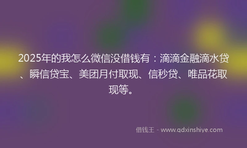 2025年的我怎么微信没借钱有：滴滴金融滴水贷、瞬信贷宝、美团月付取现、信秒贷、唯品花取现等。