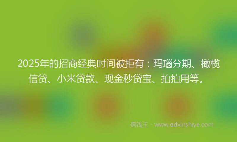 2025年的招商经典时间被拒有：玛瑙分期、橄榄信贷、小米贷款、现金秒贷宝、拍拍用等。