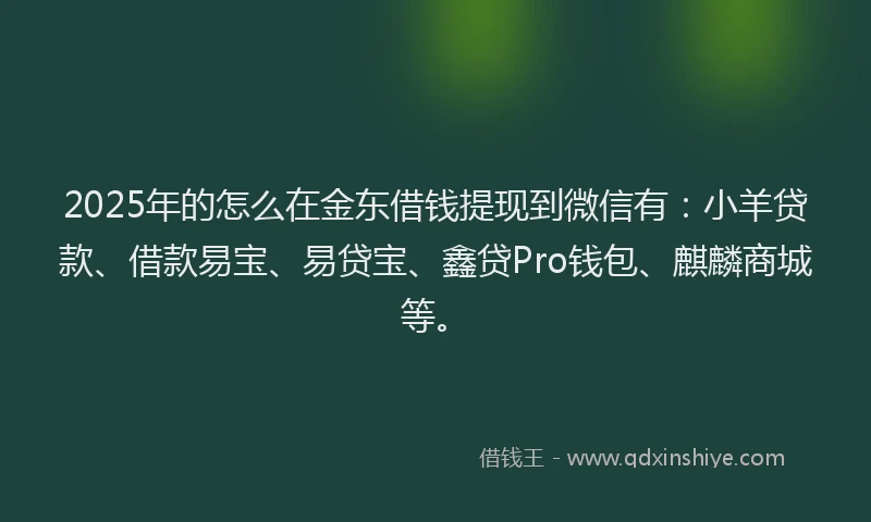 2025年的怎么在金东借钱提现到微信有：小羊贷款、借款易宝、易贷宝、鑫贷Pro钱包、麒麟商城等。