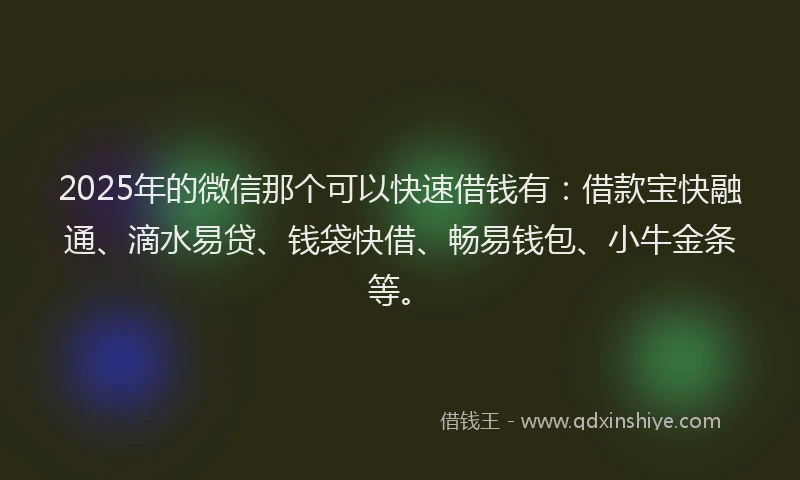 2025年的微信那个可以快速借钱有：借款宝快融通、滴水易贷、钱袋快借、畅易钱包、小牛金条等。