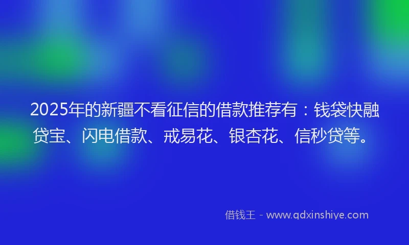 2025年的新疆不看征信的借款推荐有：钱袋快融贷宝、闪电借款、戒易花、银杏花、信秒贷等。