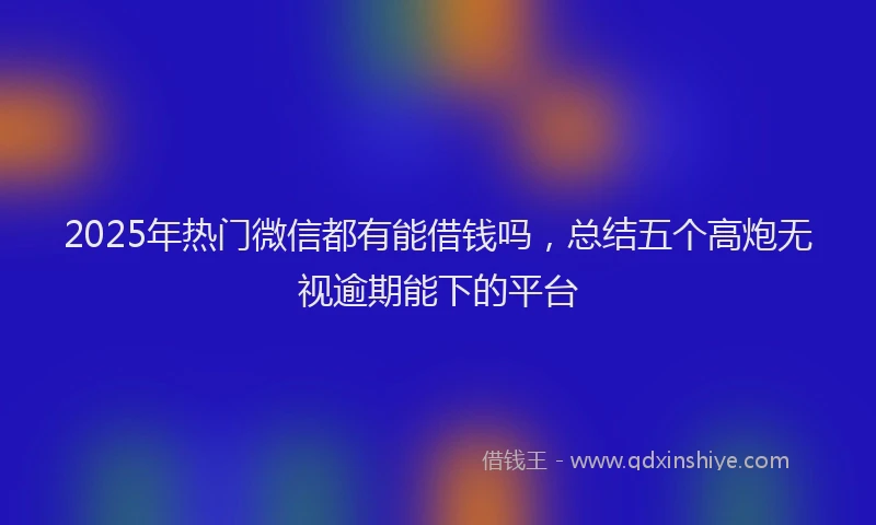 2025年热门微信都有能借钱吗，总结五个高炮无视逾期能下的平台