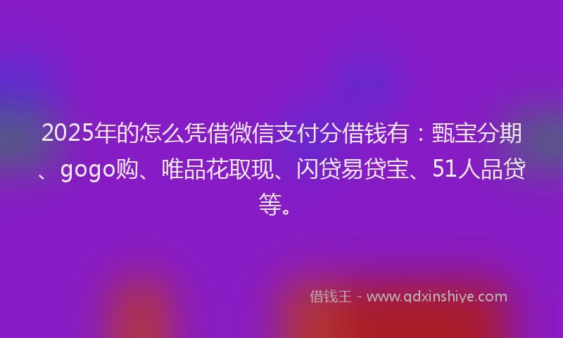 2025年的怎么凭借微信支付分借钱有：甄宝分期、gogo购、唯品花取现、闪贷易贷宝、51人品贷等。