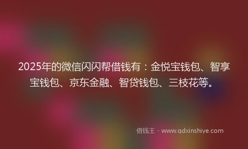 2025年的微信闪闪帮借钱有：金悦宝钱包、智享宝钱包、京东金融、智贷钱包、三枝花等。