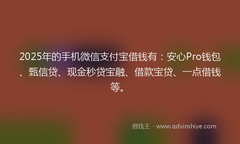 2025年的手机微信支付宝借钱有：安心Pro钱包、甄信贷、现金秒贷宝融、借款宝贷、一点借钱等。