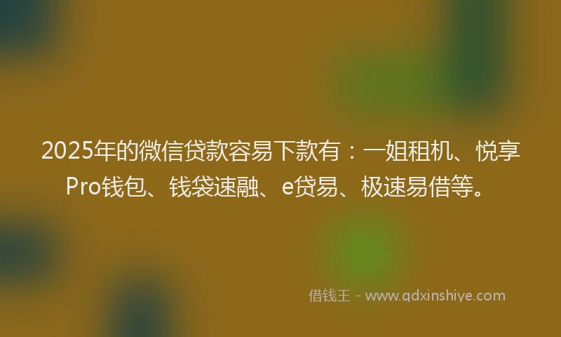 2025年的微信贷款容易下款有：一姐租机、悦享Pro钱包、钱袋速融、e贷易、极速易借等。