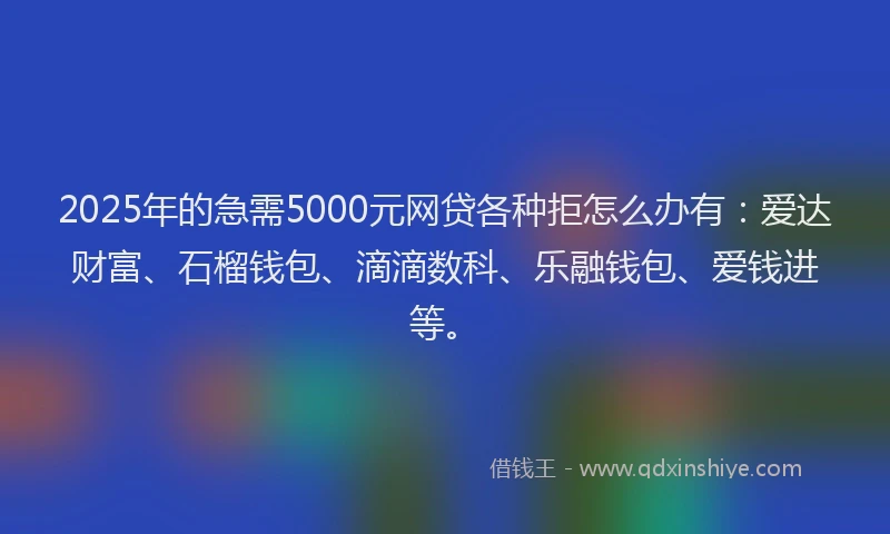 2025年的急需5000元网贷各种拒怎么办有：爱达财富、石榴钱包、滴滴数科、乐融钱包、爱钱进等。