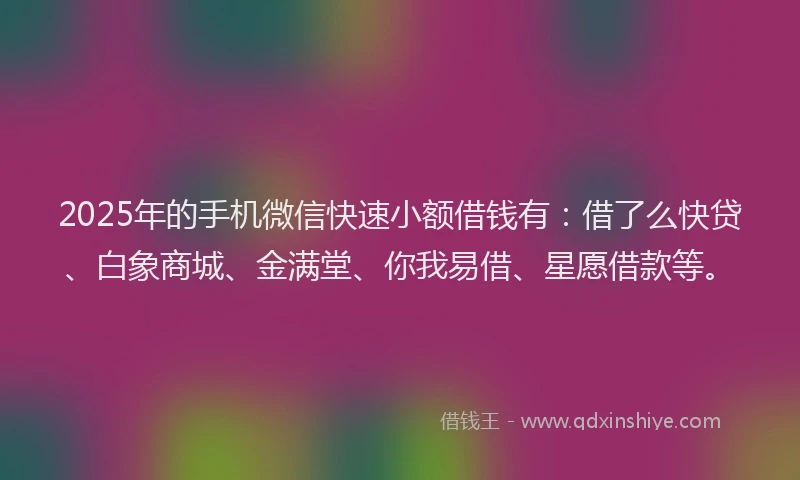 2025年的手机微信快速小额借钱有：借了么快贷、白象商城、金满堂、你我易借、星愿借款等。
