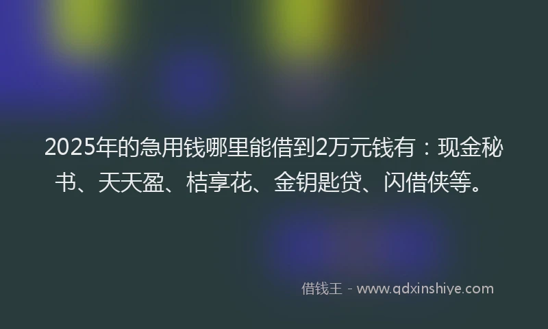 2025年的急用钱哪里能借到2万元钱有：现金秘书、天天盈、桔享花、金钥匙贷、闪借侠等。