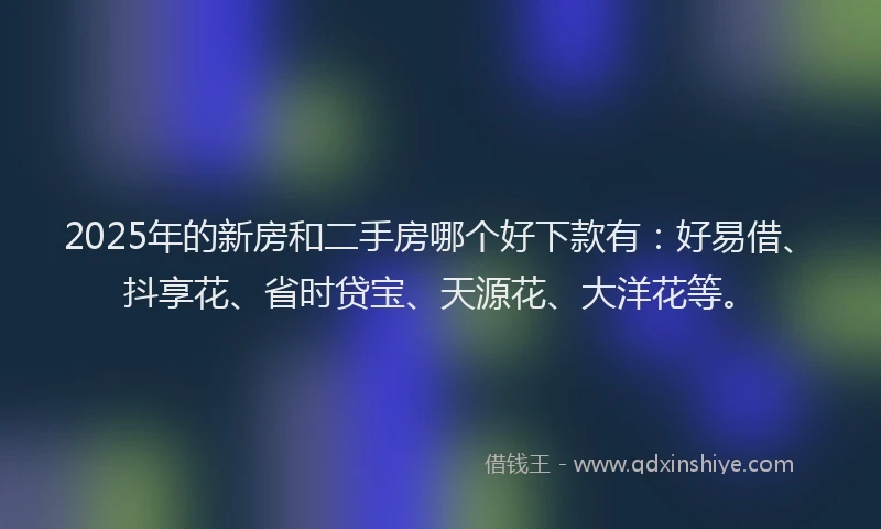 2025年的新房和二手房哪个好下款有：好易借、抖享花、省时贷宝、天源花、大洋花等。