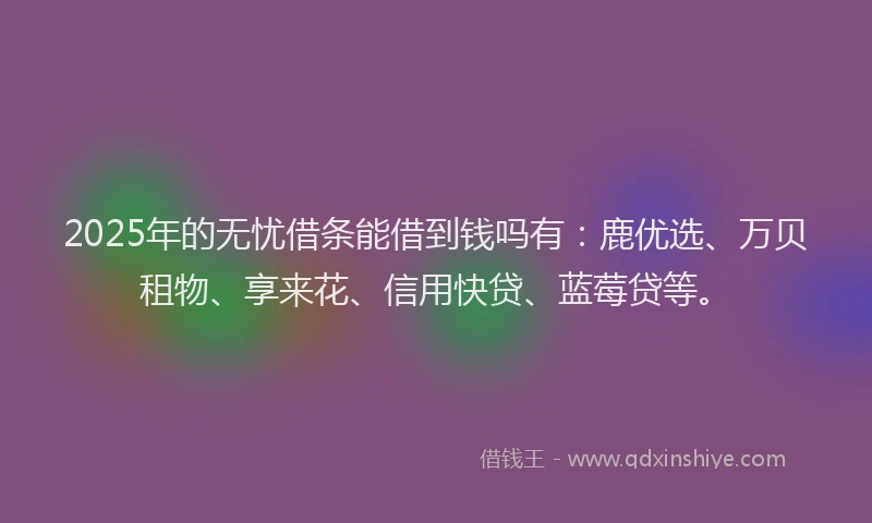2025年的无忧借条能借到钱吗有：鹿优选、万贝租物、享来花、信用快贷、蓝莓贷等。