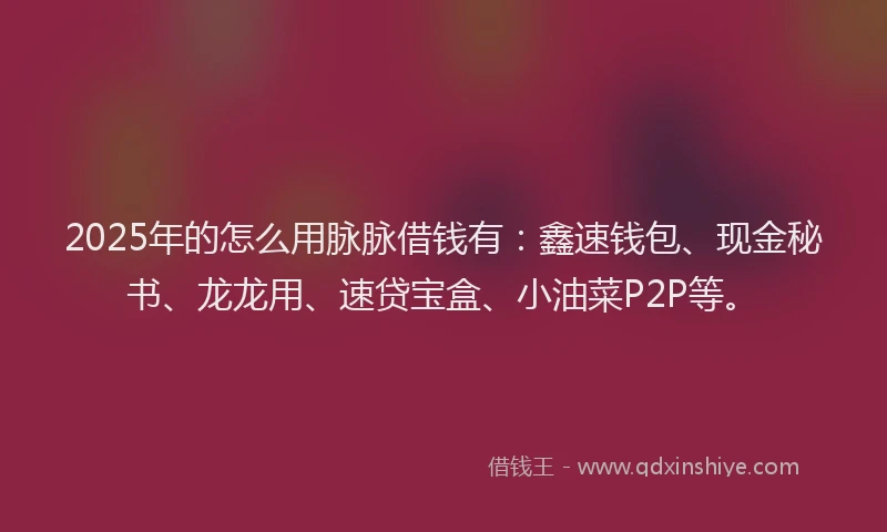2025年的怎么用脉脉借钱有：鑫速钱包、现金秘书、龙龙用、速贷宝盒、小油菜P2P等。