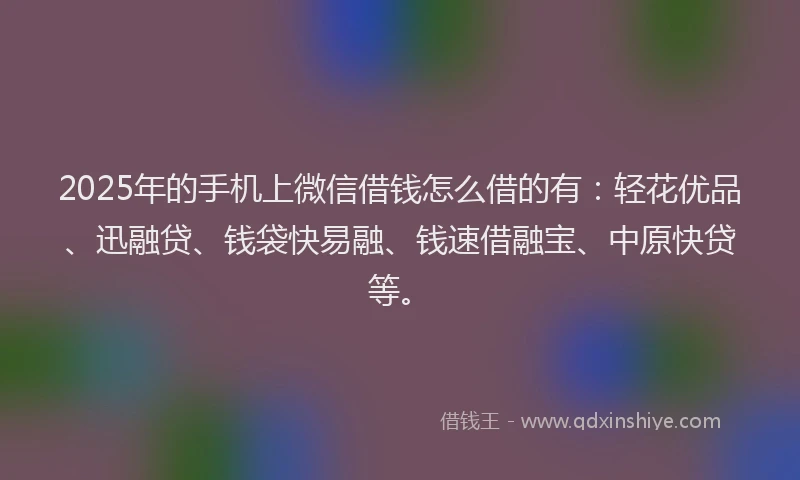 2025年的手机上微信借钱怎么借的有：轻花优品、迅融贷、钱袋快易融、钱速借融宝、中原快贷等。