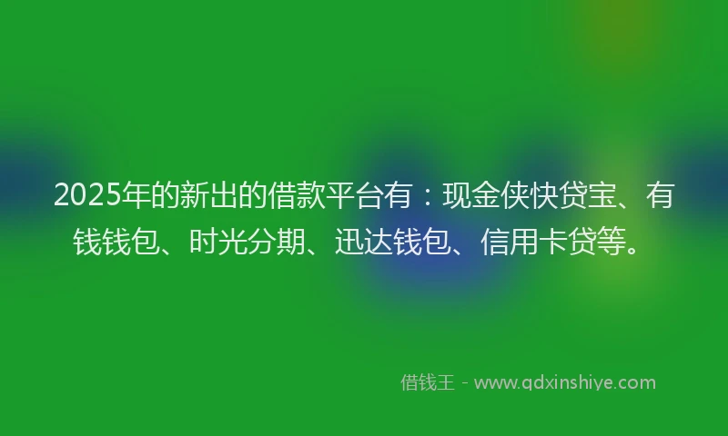 2025年的新出的借款平台有：现金侠快贷宝、有钱钱包、时光分期、迅达钱包、信用卡贷等。