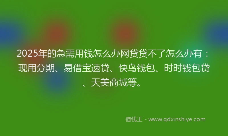 2025年的急需用钱怎么办网贷贷不了怎么办有：现用分期、易借宝速贷、快鸟钱包、时时钱包贷、天美商城等。