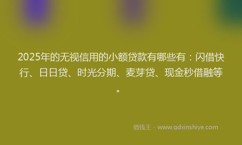 2025年的无视信用的小额贷款有哪些有：闪借快行、日日贷、时光分期、麦芽贷、现金秒借融等。