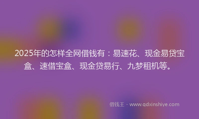 2025年的怎样全网借钱有：易速花、现金易贷宝盒、速借宝盒、现金贷易行、九梦租机等。