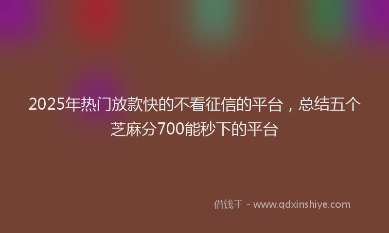 2025年热门放款快的不看征信的平台，总结五个芝麻分700能秒下的平台