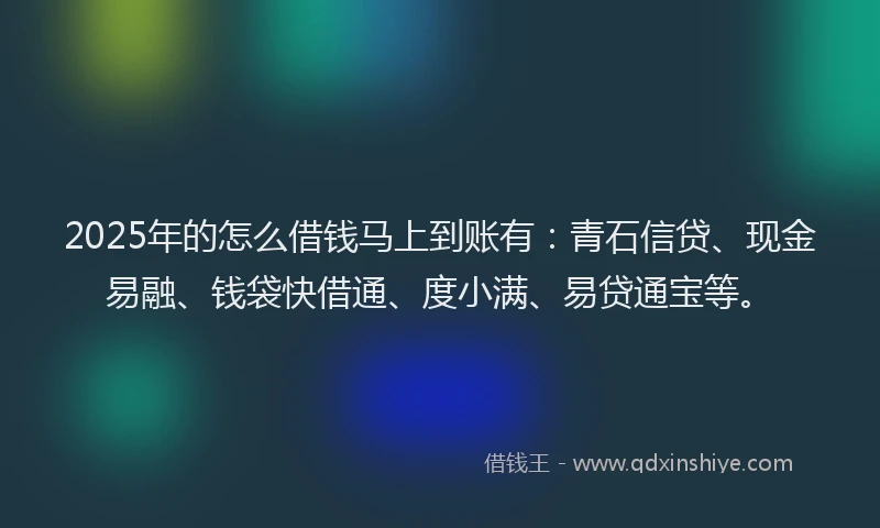 2025年的怎么借钱马上到账有：青石信贷、现金易融、钱袋快借通、度小满、易贷通宝等。