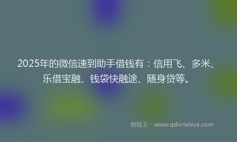 2025年的微信速到助手借钱有：信用飞、多米、乐借宝融、钱袋快融途、随身贷等。