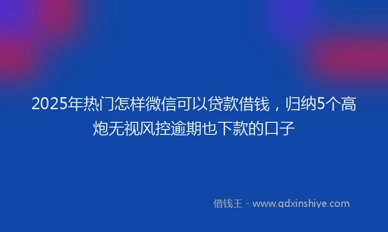 2025年热门怎样微信可以贷款借钱，归纳5个高炮无视风控逾期也下款的口子