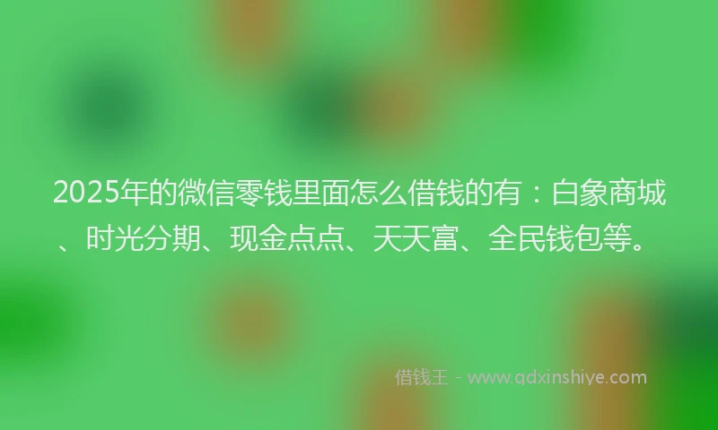 2025年的微信零钱里面怎么借钱的有：白象商城、时光分期、现金点点、天天富、全民钱包等。