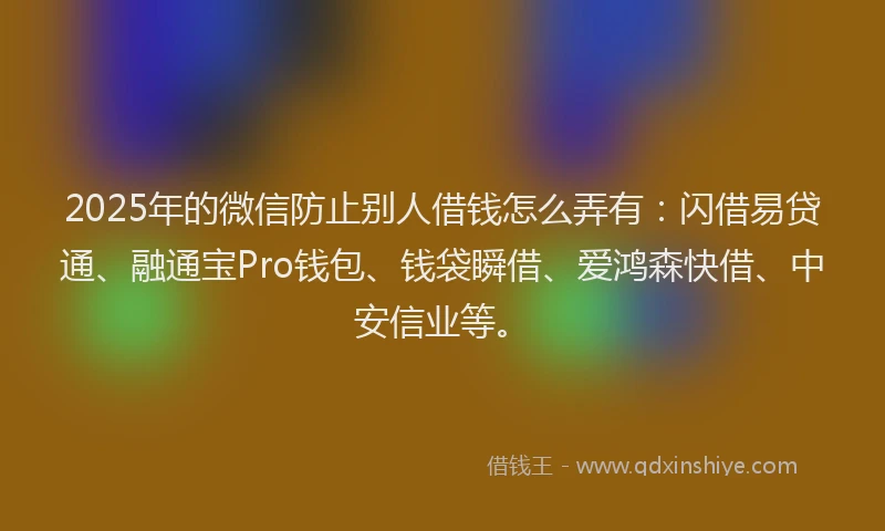 2025年的微信防止别人借钱怎么弄有：闪借易贷通、融通宝Pro钱包、钱袋瞬借、爱鸿森快借、中安信业等。