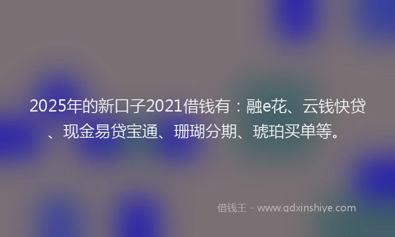 2025年的新口子2021借钱有：融e花、云钱快贷、现金易贷宝通、珊瑚分期、琥珀买单等。