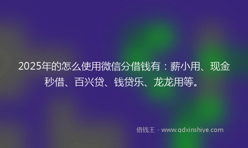 2025年的怎么使用微信分借钱有：薪小用、现金秒借、百兴贷、钱贷乐、龙龙用等。