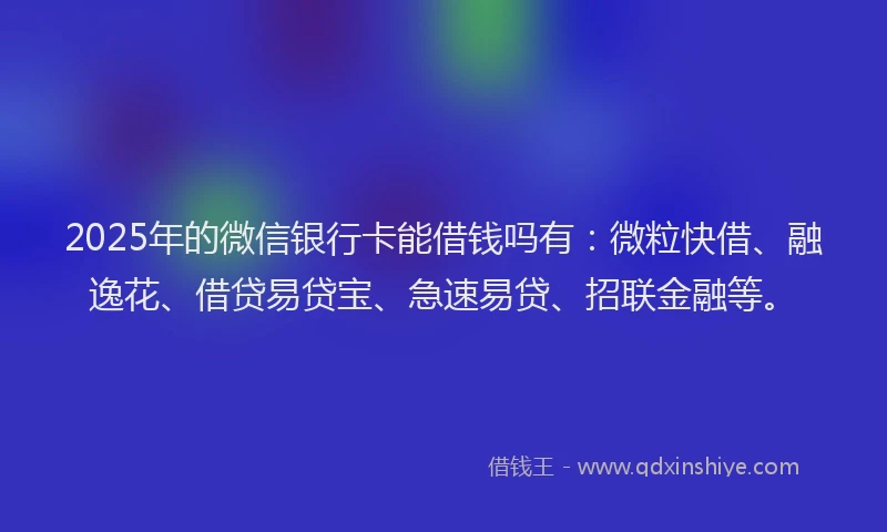 2025年的微信银行卡能借钱吗有：微粒快借、融逸花、借贷易贷宝、急速易贷、招联金融等。