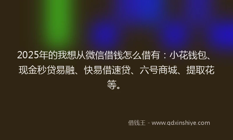 2025年的我想从微信借钱怎么借有：小花钱包、现金秒贷易融、快易借速贷、六号商城、提取花等。