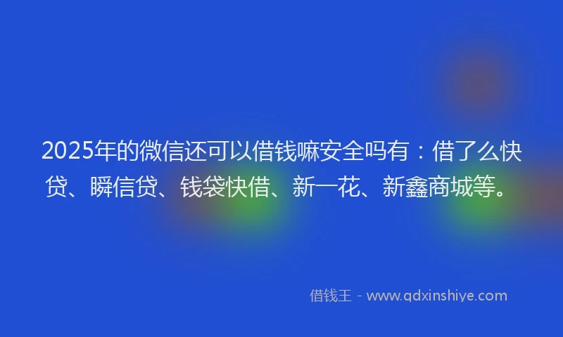 2025年的微信还可以借钱嘛安全吗有：借了么快贷、瞬信贷、钱袋快借、新一花、新鑫商城等。