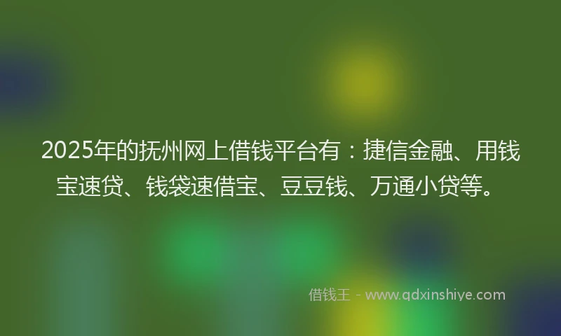 2025年的抚州网上借钱平台有：捷信金融、用钱宝速贷、钱袋速借宝、豆豆钱、万通小贷等。