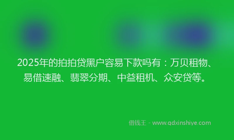 2025年的拍拍贷黑户容易下款吗有：万贝租物、易借速融、翡翠分期、中益租机、众安贷等。