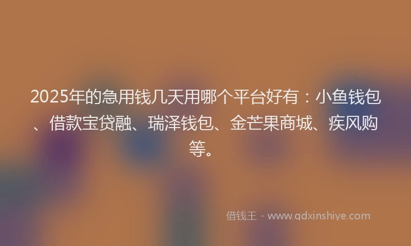 2025年的急用钱几天用哪个平台好有：小鱼钱包、借款宝贷融、瑞泽钱包、金芒果商城、疾风购等。