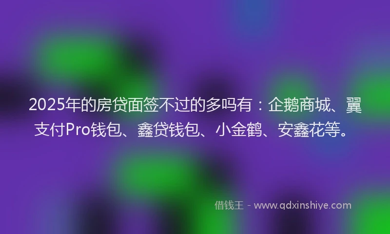 2025年的房贷面签不过的多吗有：企鹅商城、翼支付Pro钱包、鑫贷钱包、小金鹤、安鑫花等。