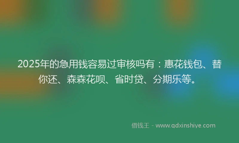 2025年的急用钱容易过审核吗有：惠花钱包、替你还、森森花呗、省时贷、分期乐等。