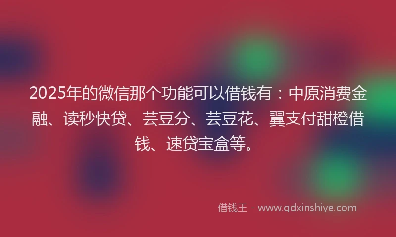 2025年的微信那个功能可以借钱有：中原消费金融、读秒快贷、芸豆分、芸豆花、翼支付甜橙借钱、速贷宝盒等。