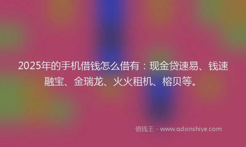 2025年的手机借钱怎么借有：现金贷速易、钱速融宝、金瑞龙、火火租机、榕贝等。