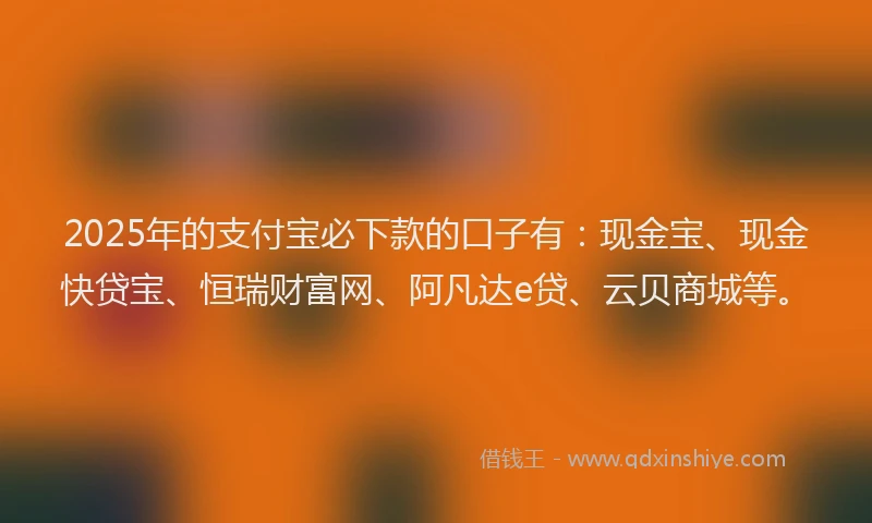 2025年的支付宝必下款的口子有：现金宝、现金快贷宝、恒瑞财富网、阿凡达e贷、云贝商城等。